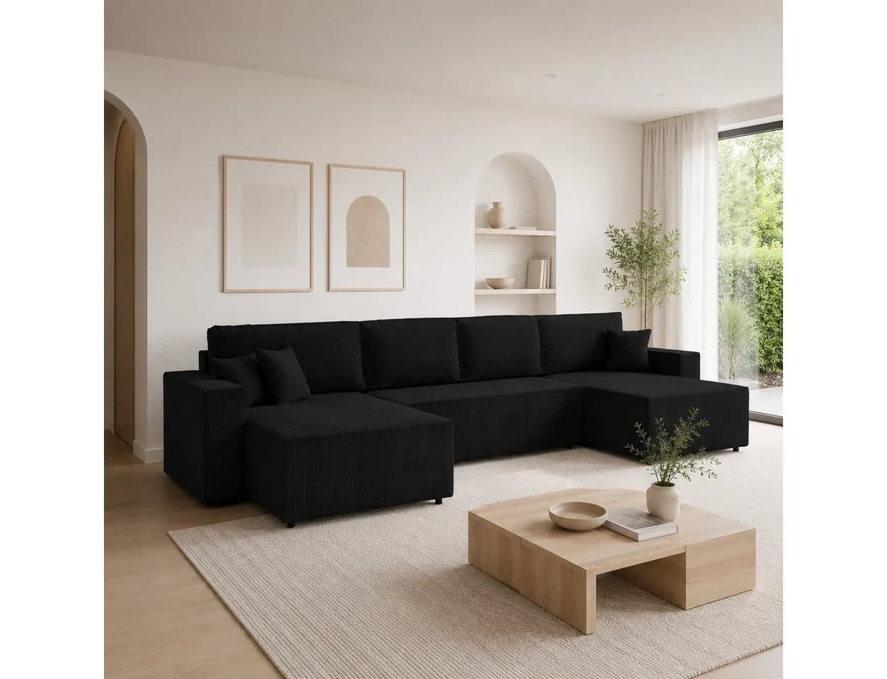 Goldstoff Amalia U-Ecksofa Cord Beige mit Schlaffunktion & Bettkasten - Bild 4