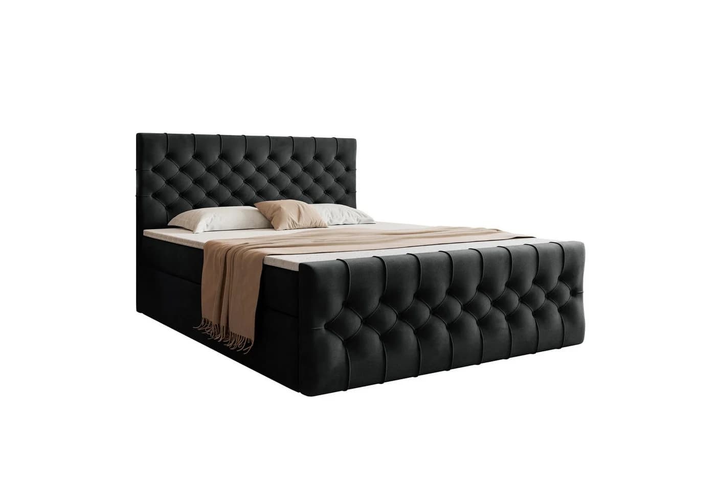 Goldstoff Boxspringbett TAURIEL Schwarz Velvet mit Stauraum - Bild 3