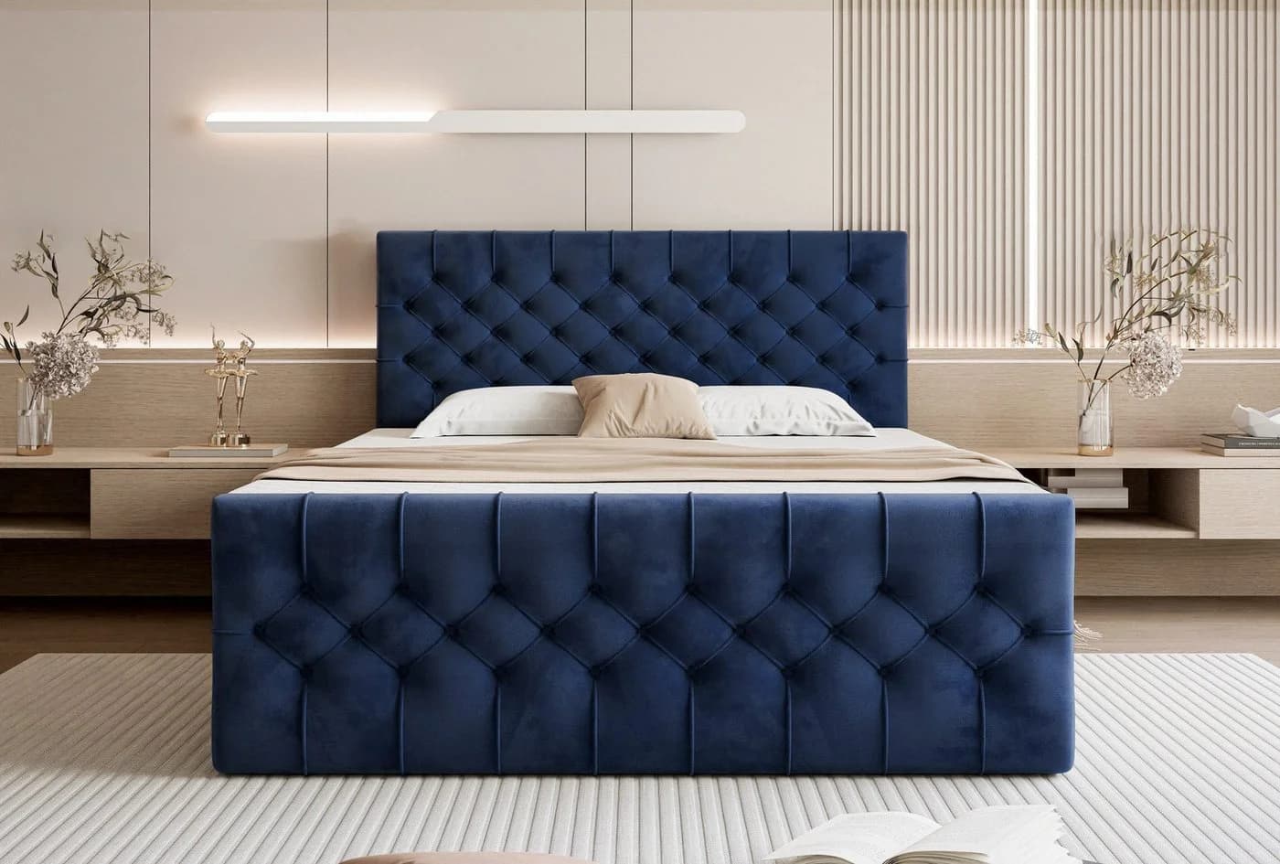 Goldstoff Boxspringbett TAURIEL Dunkelblau Velvet mit Stauraum - Bild 2