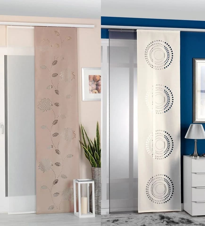 Gardinenbox Schiebegardine 2er-Set Klettband Creme-Grau Lasercut