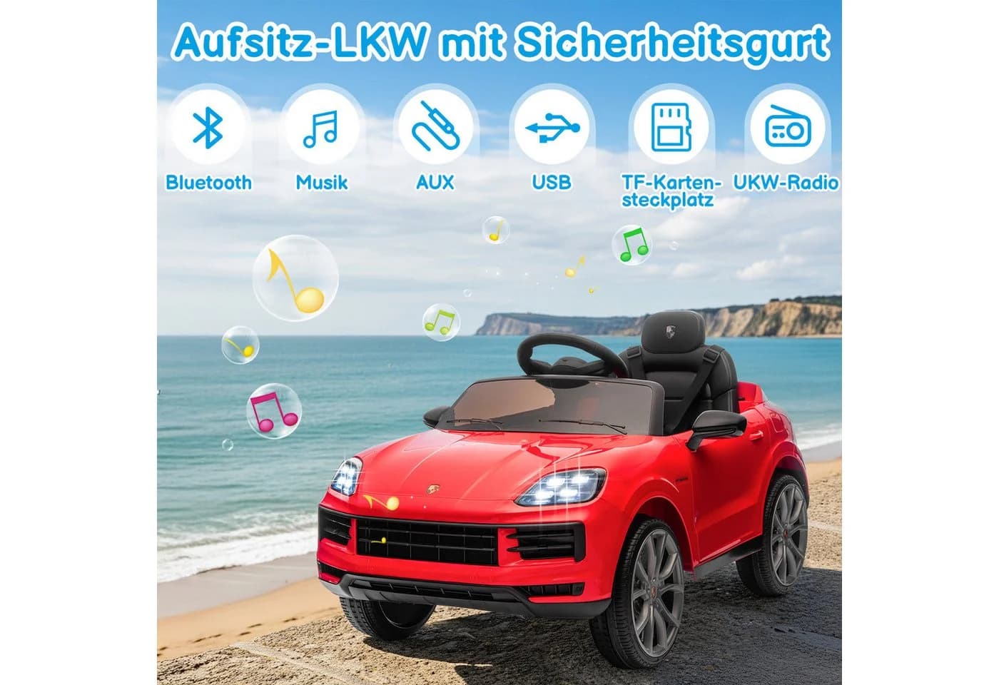 LALAHO Elektro-Kinderauto Porsche Cayenne Geländewagen Fernsteuerung 2,4G MP3 Musik Hupe LED-Leuchten