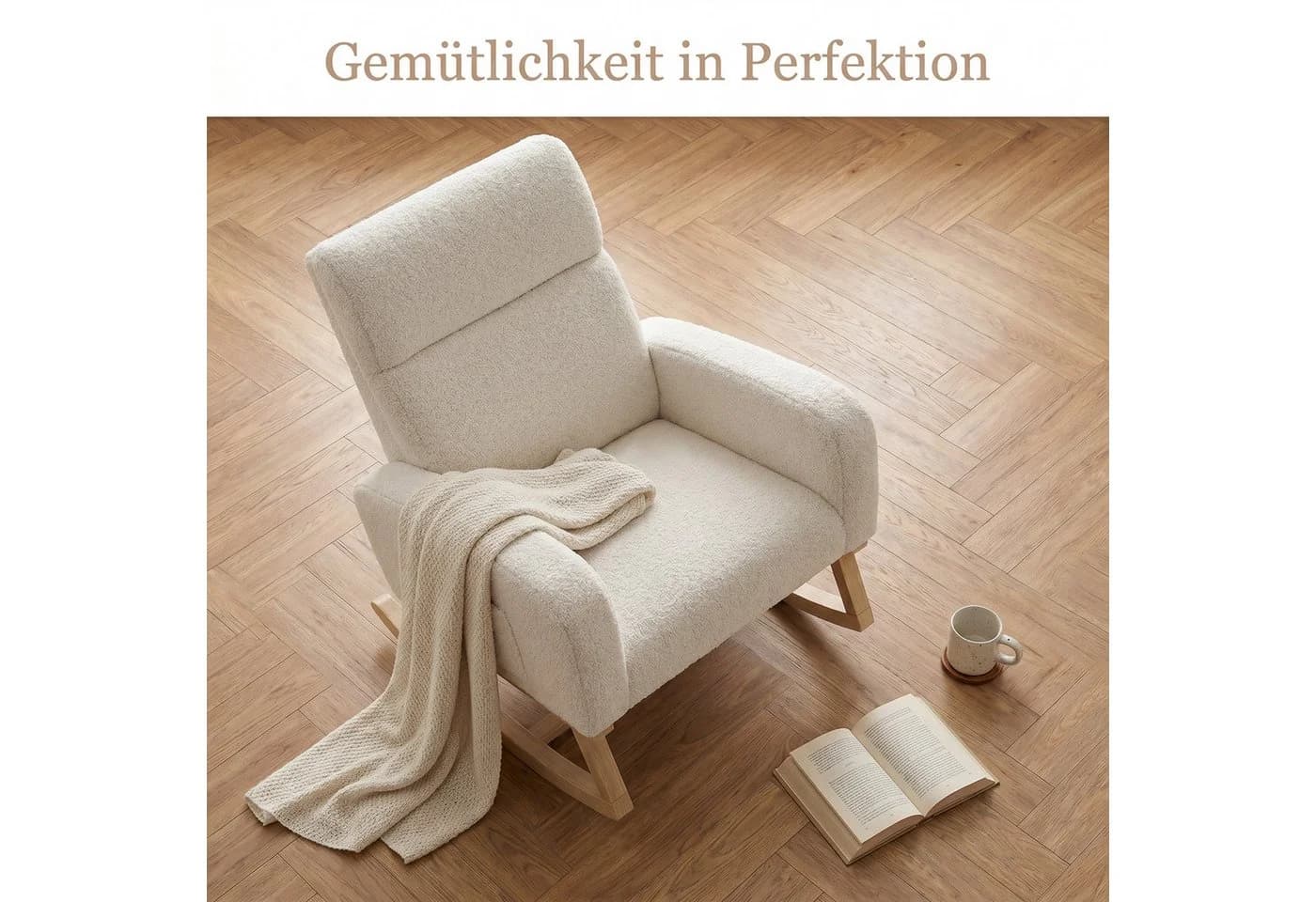BELUPAI Schaukelstuhl Beige Teddystoff mit Massivholzfüßen - Bild 4