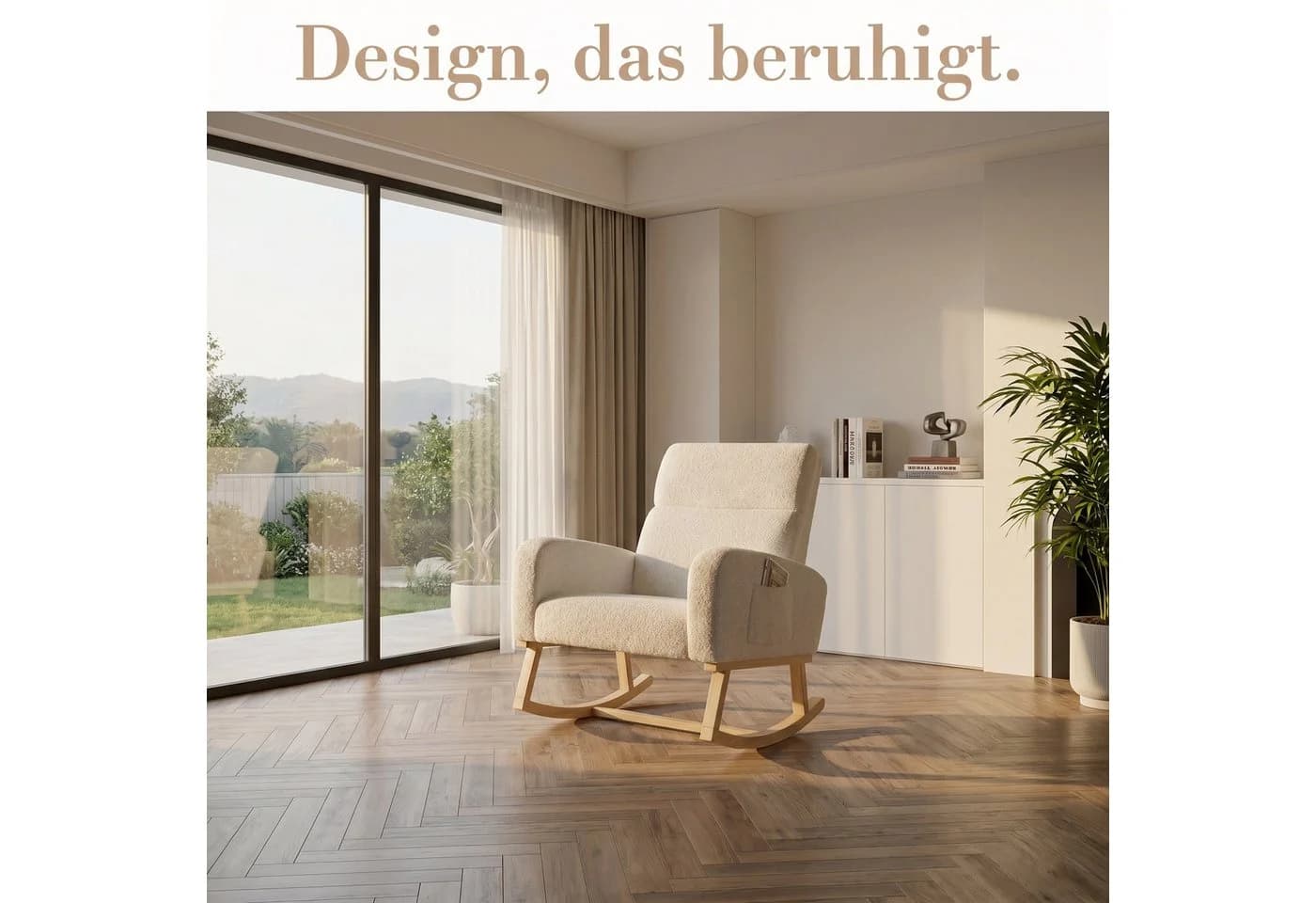 BELUPAI Schaukelstuhl Beige Teddystoff mit Massivholzfüßen - Bild 5