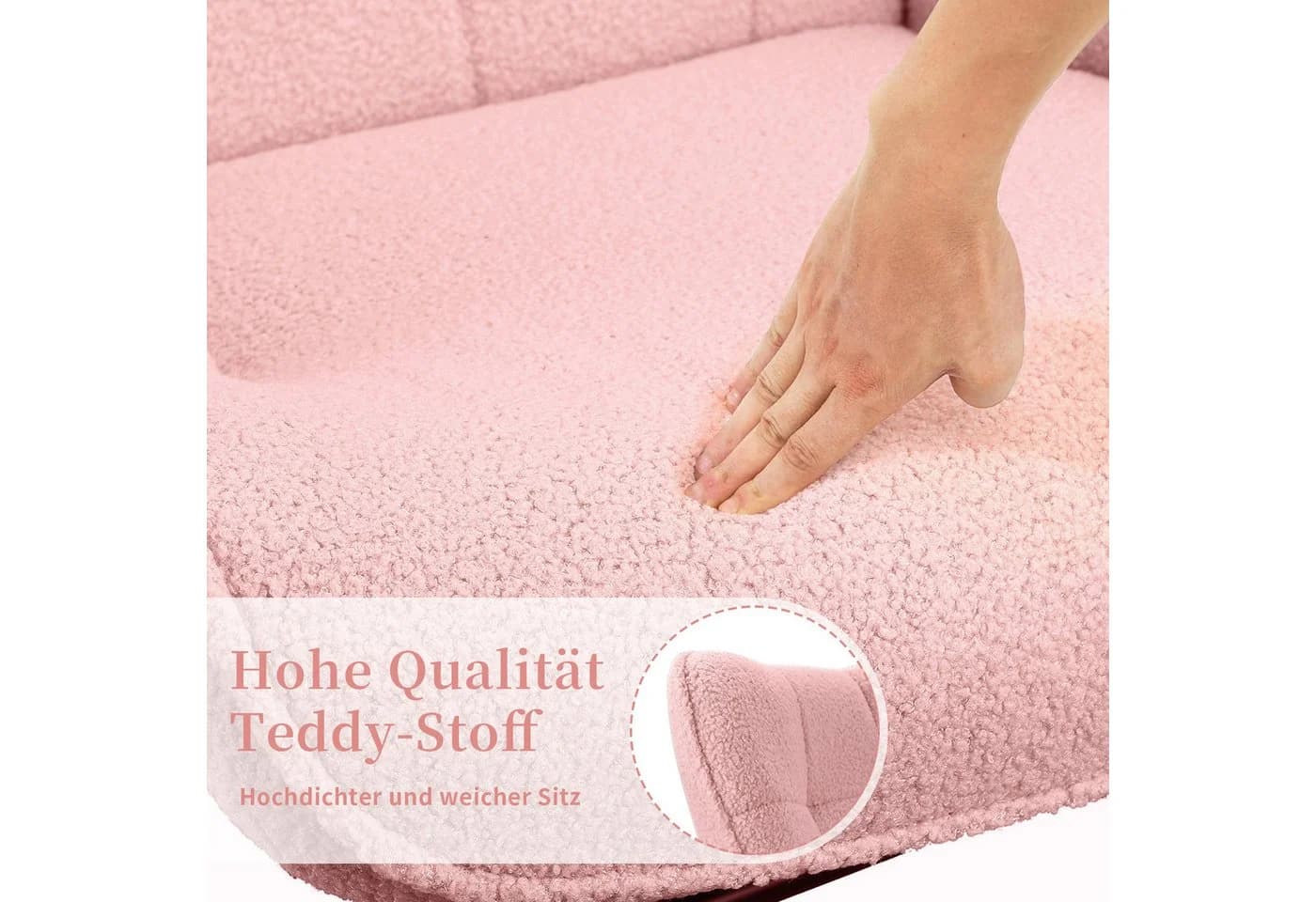 BELUPAI Schaukelstuhl Rosa mit Massivholzfüßen und Metallgestell - Bild 5