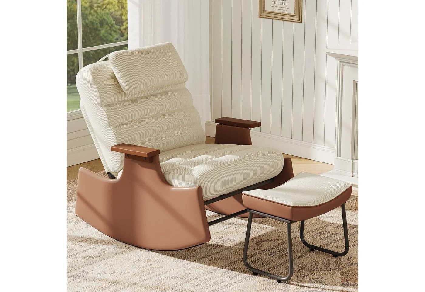 BELUPAI Schaukelstuhl mit Hocker Beige 3-stufig verstellbar - Bild 2