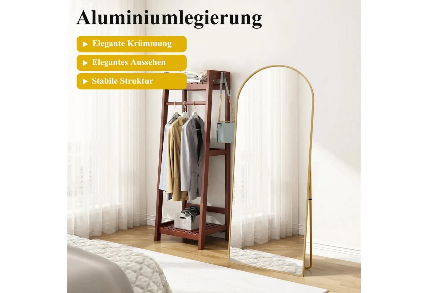 zebery Bogenspiegel Ganzkörperspiegel Gold Alu-Rahmen HD-Spiegelung - Bild 5