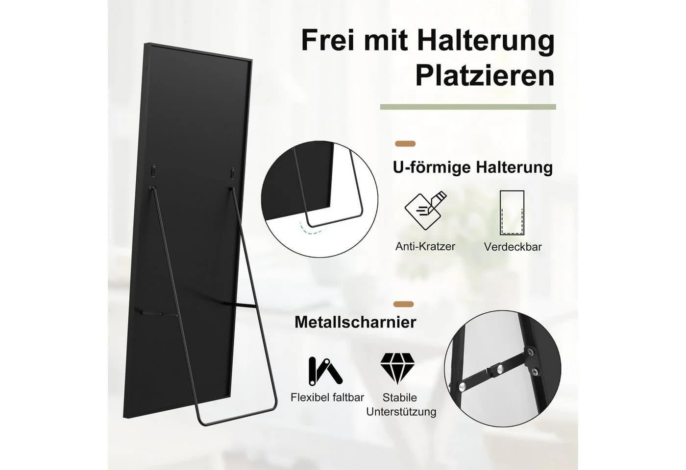 zebery Ganzkörperspiegel Schwarz mit Alurahmen - Bild 4