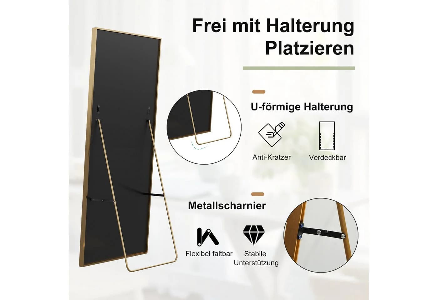 zebery Ganzkörperspiegel Gold Alurahmen gehärtetes Glas - Bild 4