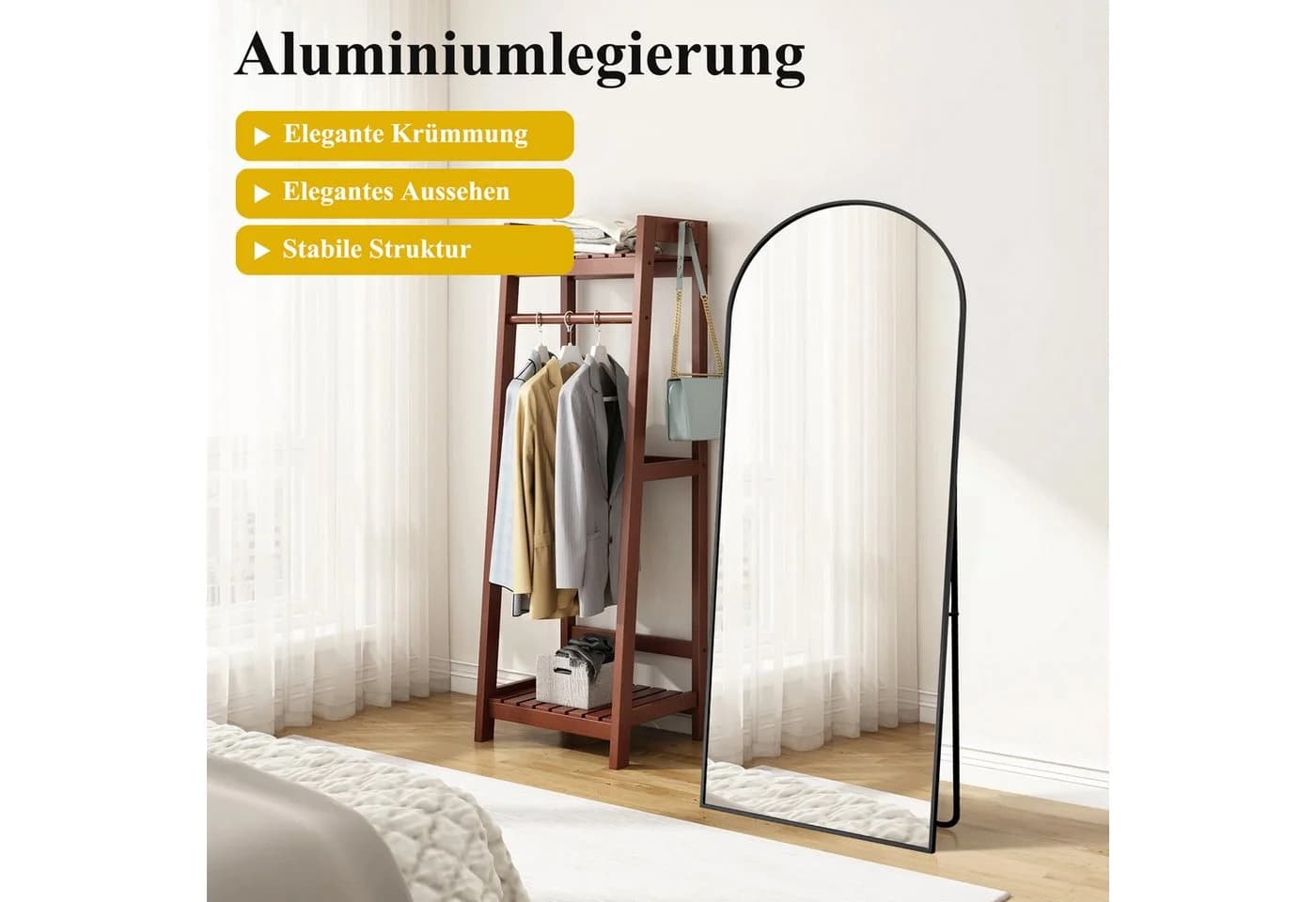 zebery Bogenspiegel Schwarz Alurahmen Gehärtetes Glas - Bild 3