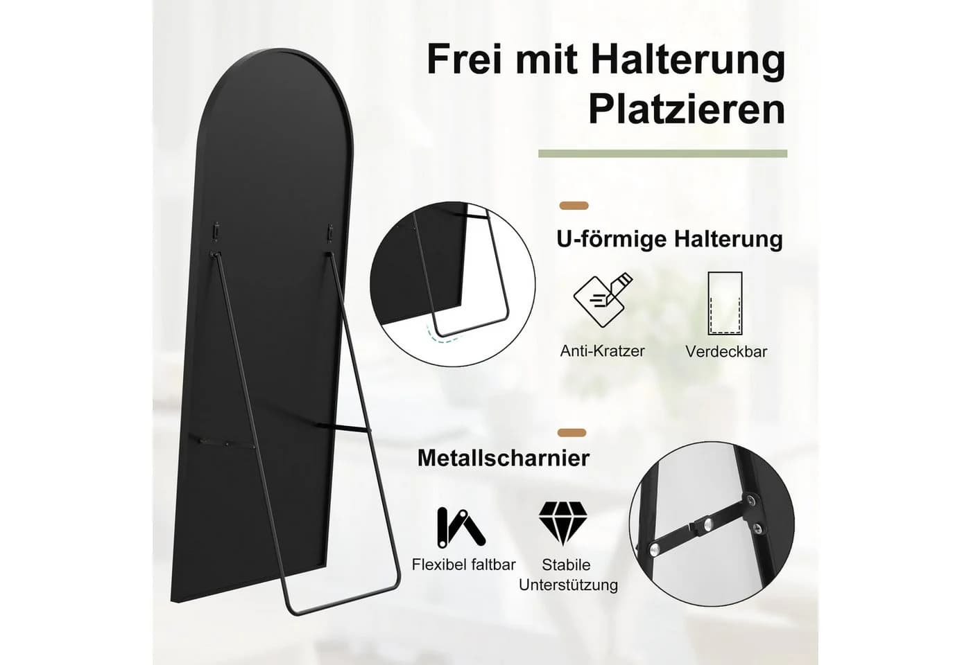 zebery Bogenspiegel Schwarz Alurahmen Gehärtetes Glas - Bild 4