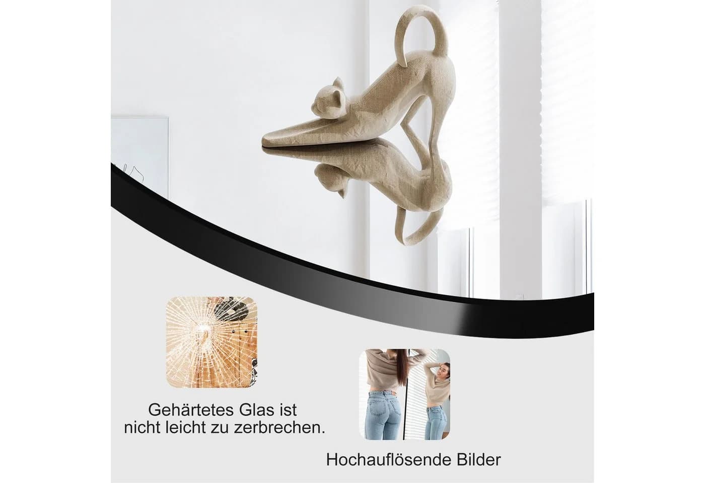 zebery Bogenspiegel Schwarz Alurahmen Gehärtetes Glas - Bild 5