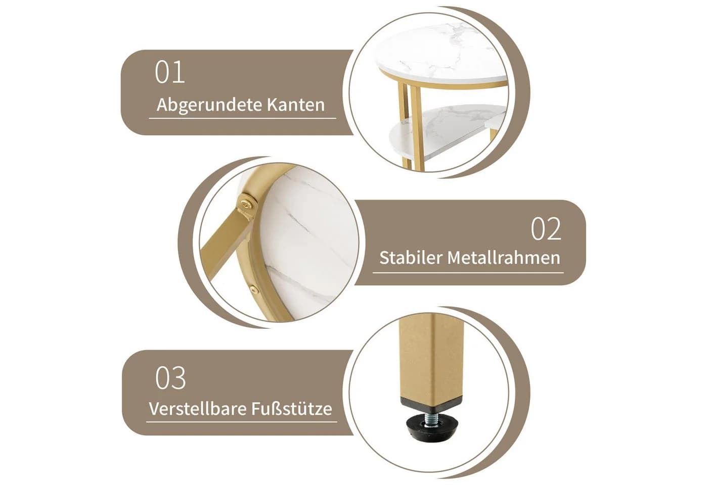 BELUPAI Couchtisch 2in1 Beistelltisch Set Marmoroptik Weiß-Gold - Bild 4