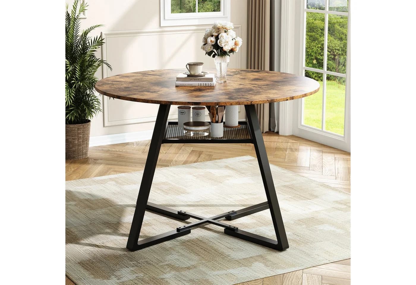 BELUPAI Runder Esstisch 120 cm Braun Metallgestell - Bild 5
