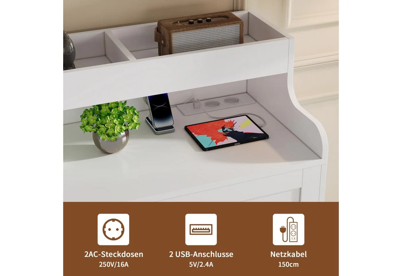 ADWOLT Sideboard LED Kommode Weiß 6 Schubladen Modern - Bild 5