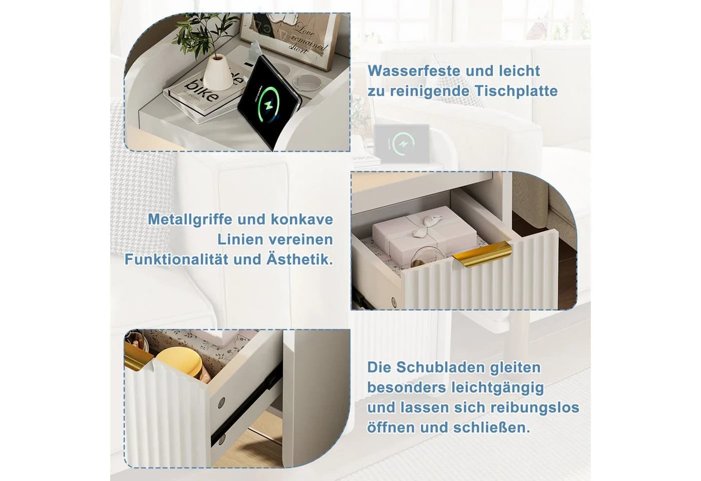 ADWOLT Nachttisch-Set 2er mit Licht & Ladefunktion Weiß - Bild 4