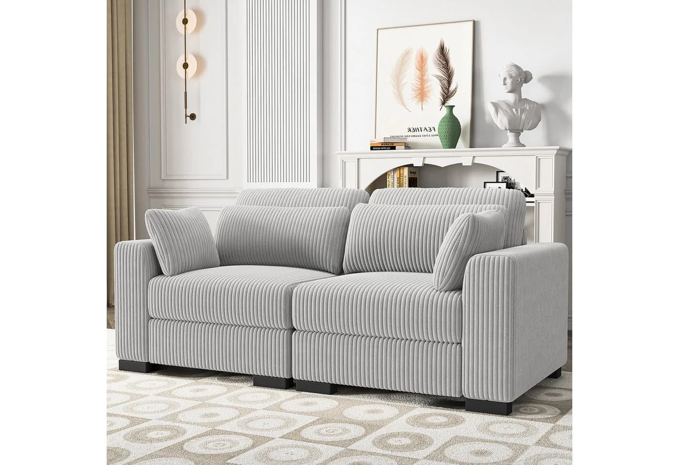 BELUPAI Ecksofa Grau Cord mit ergonomischer Rückenlehne - Bild 2