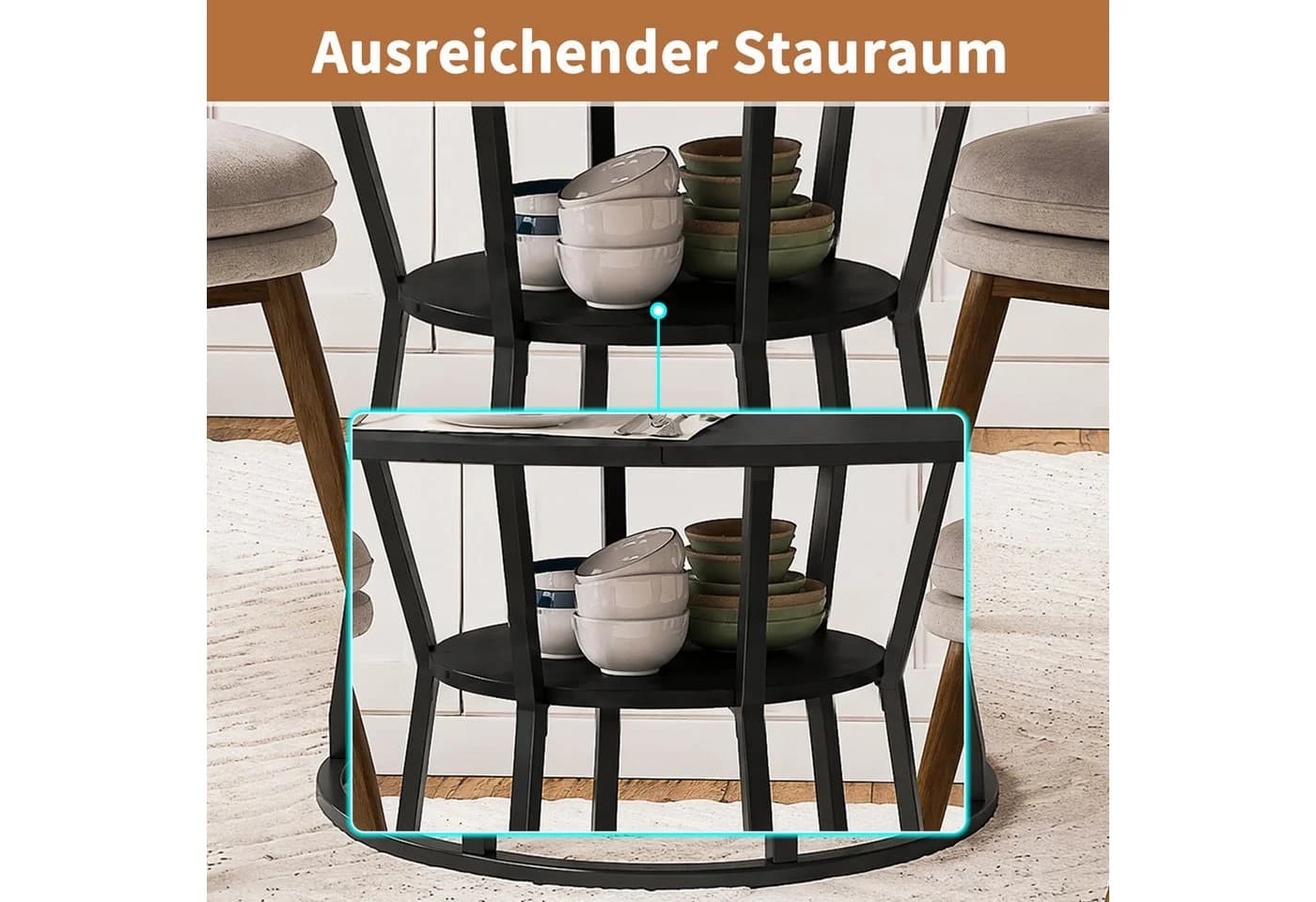 BELUPAI Runder Esstisch Braun Metallgestell 120 cm - Bild 3