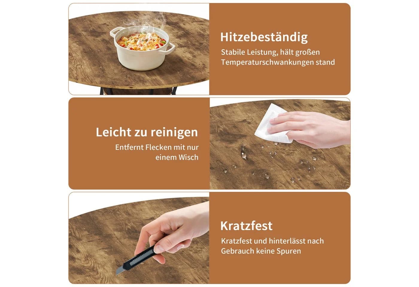 BELUPAI Runder Esstisch Braun Metallgestell 120 cm - Bild 4