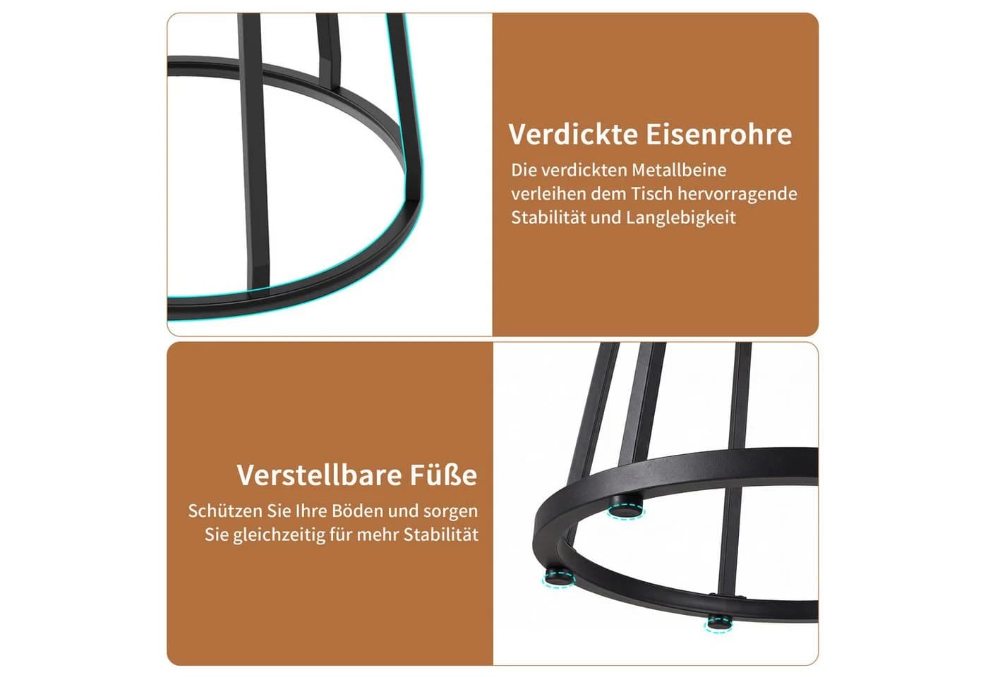 BELUPAI Runder Esstisch Braun Metallgestell 120 cm - Bild 5