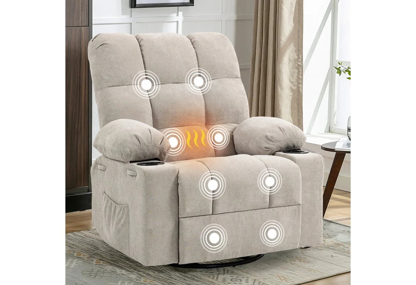 BRTHORY Relaxsessel Massagesessel 8-Punkt-Vibration Beige - Bild 3