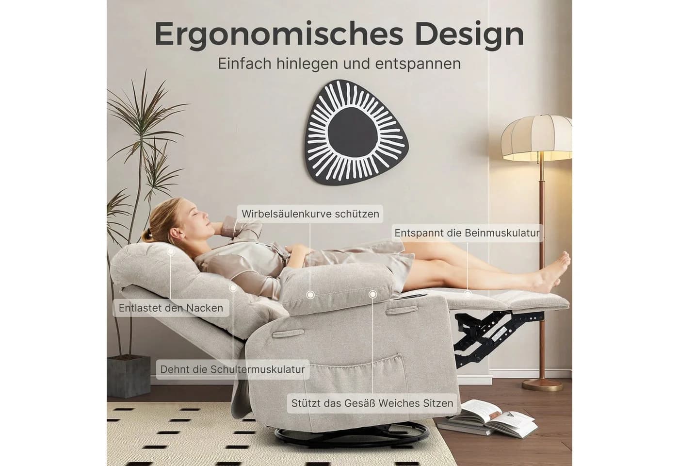 BRTHORY Relaxsessel Massagesessel 8-Punkt-Vibration Beige - Bild 5