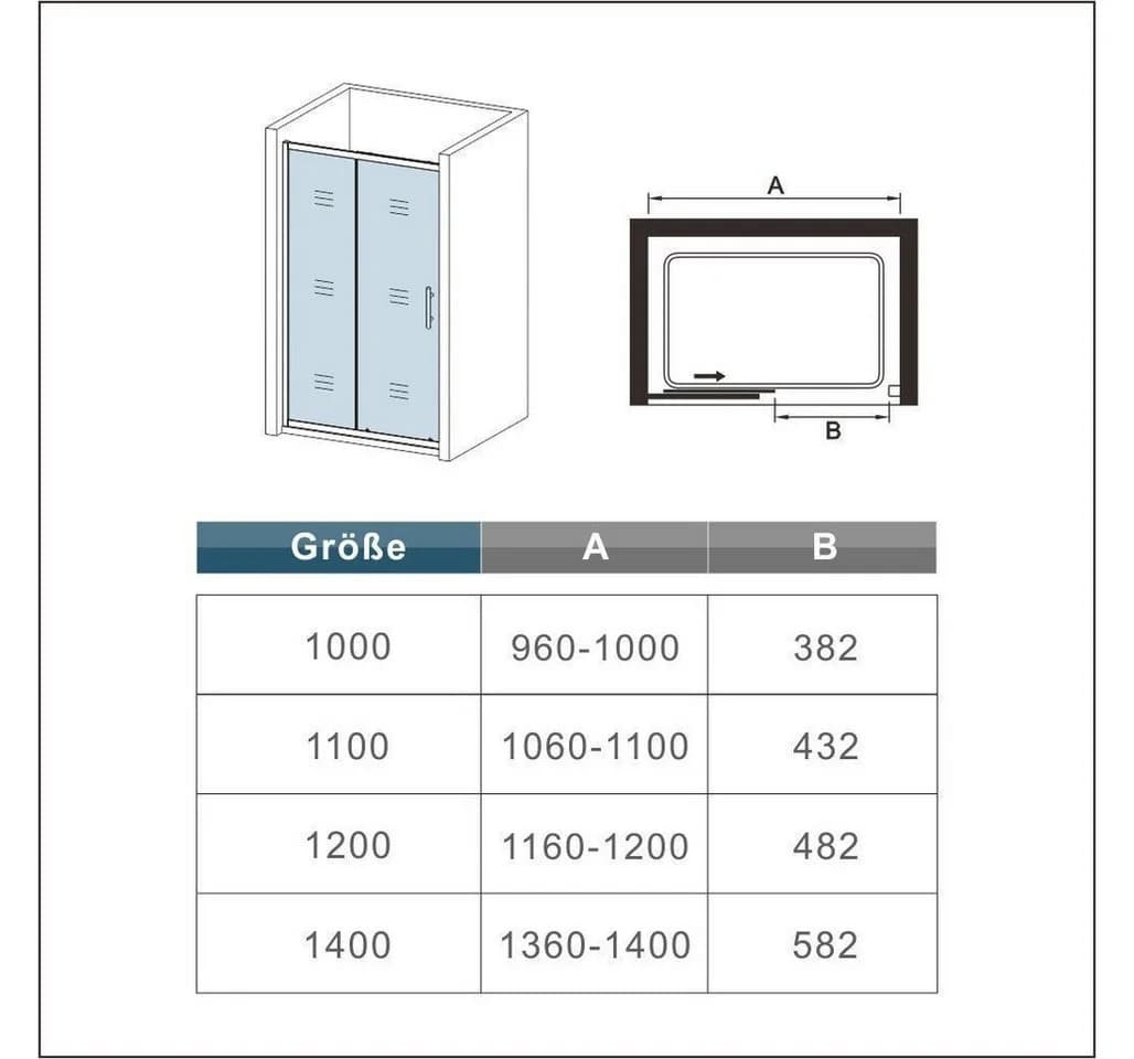 AICA Dusch-Schiebetür Schwarz 6mm ESG Glas Aluminium Rahmen
