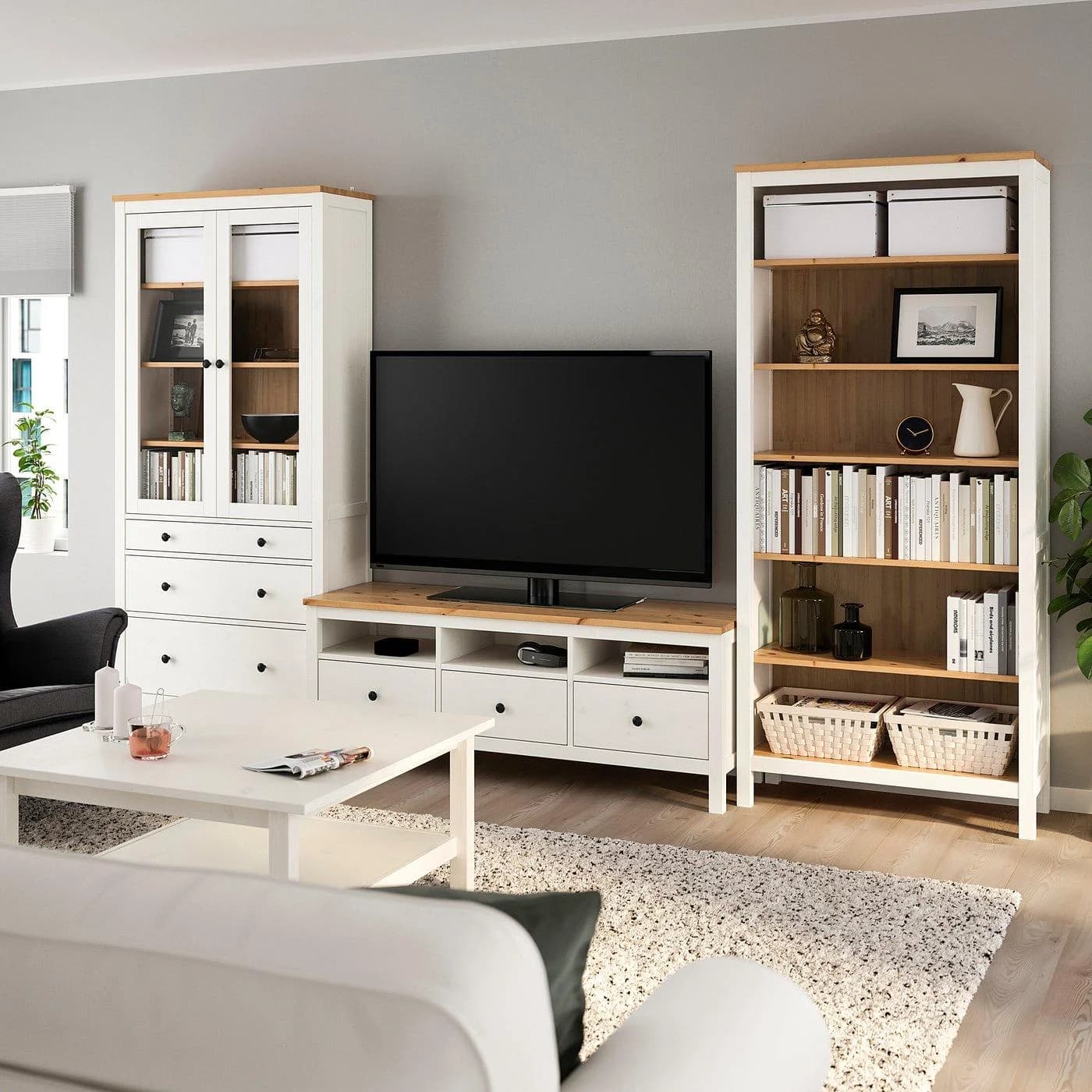 IKEA HEMNES TV-Möbel Kombination Weiß Gebeizt Hellbraun