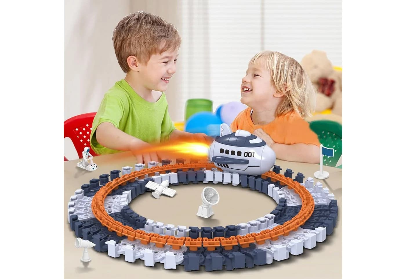 LA CUTE Weltraum Rennstrecke Spielset 128 Teile mit Space Shuttle & Zubehör