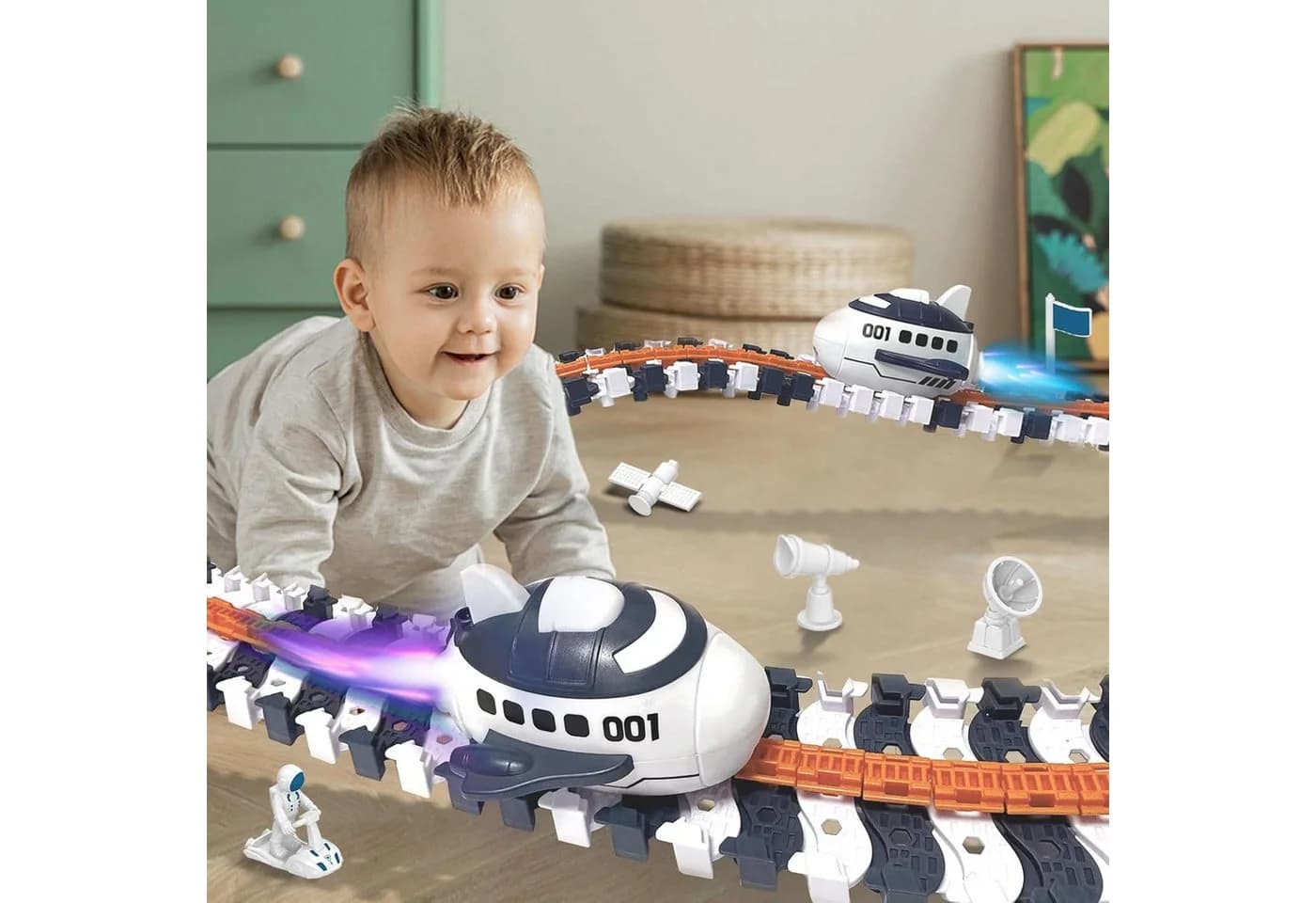LA CUTE Weltraum Rennstrecke Spielset 128 Teile mit Space Shuttle & Zubehör - Bild 5