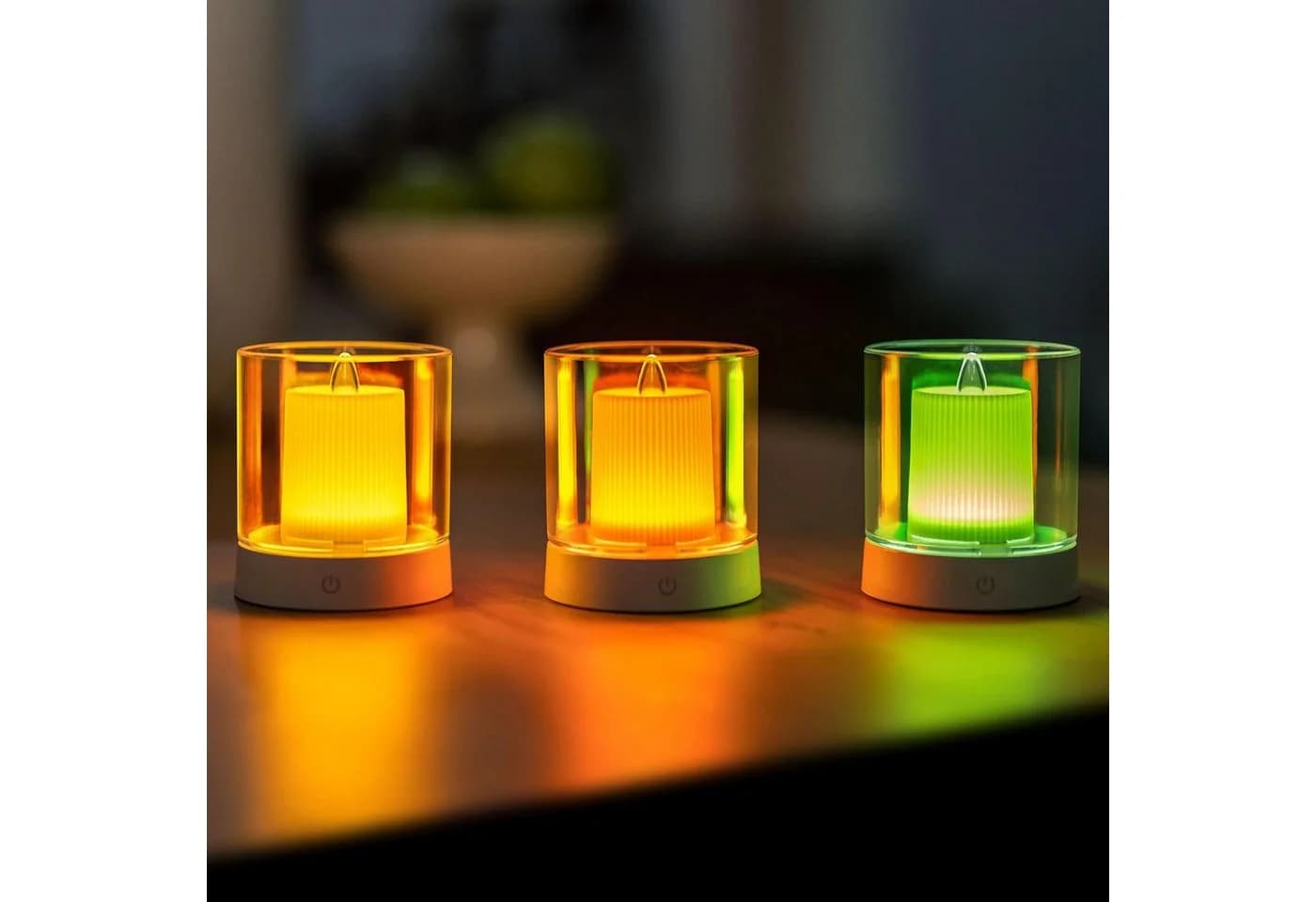 LA CUTE LED-Teelichter Set 3-tlg. Wiederaufladbar Grün/Gelb/Orange - Bild 2