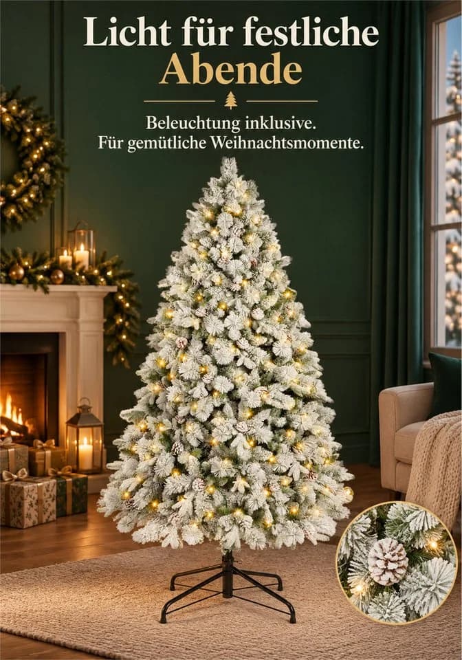 Vankel Künstlicher Weihnachtsbaum mit Schnee, Beleuchtung und Zapfen - Bild 4