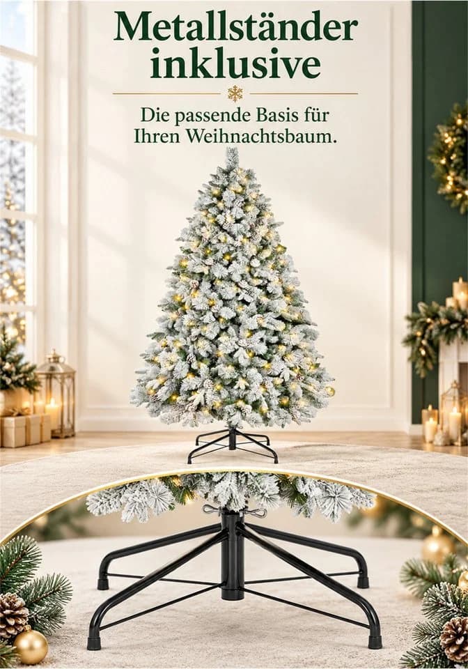 Vankel Künstlicher Weihnachtsbaum mit Schnee, Beleuchtung und Zapfen - Bild 5