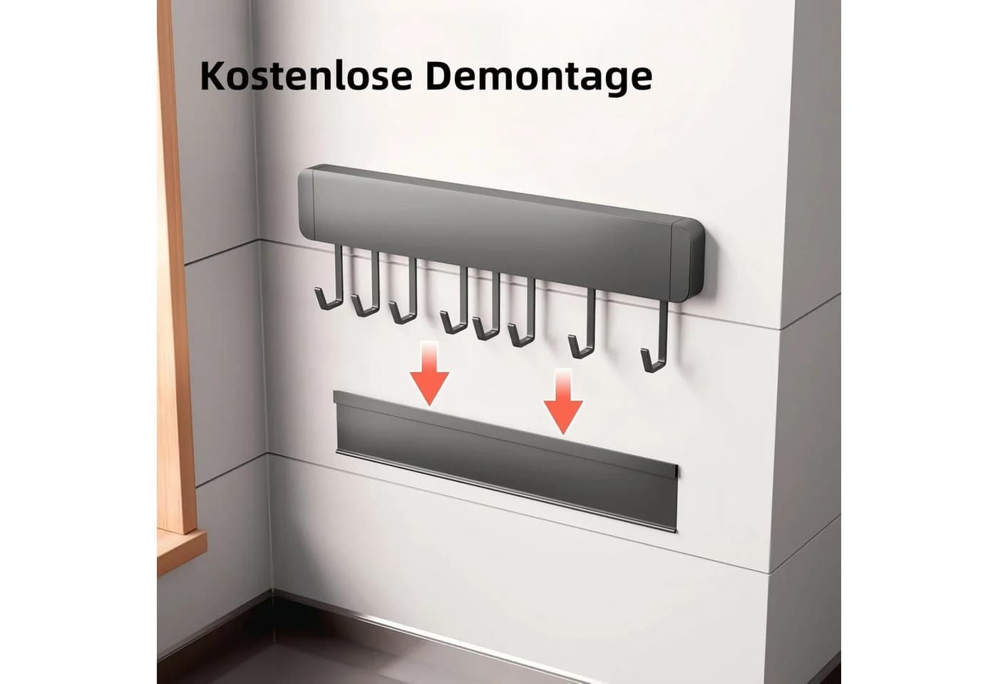 PFCTART Hakenleiste Küche Schwarz Selbstklebend Aluminium - Bild 4