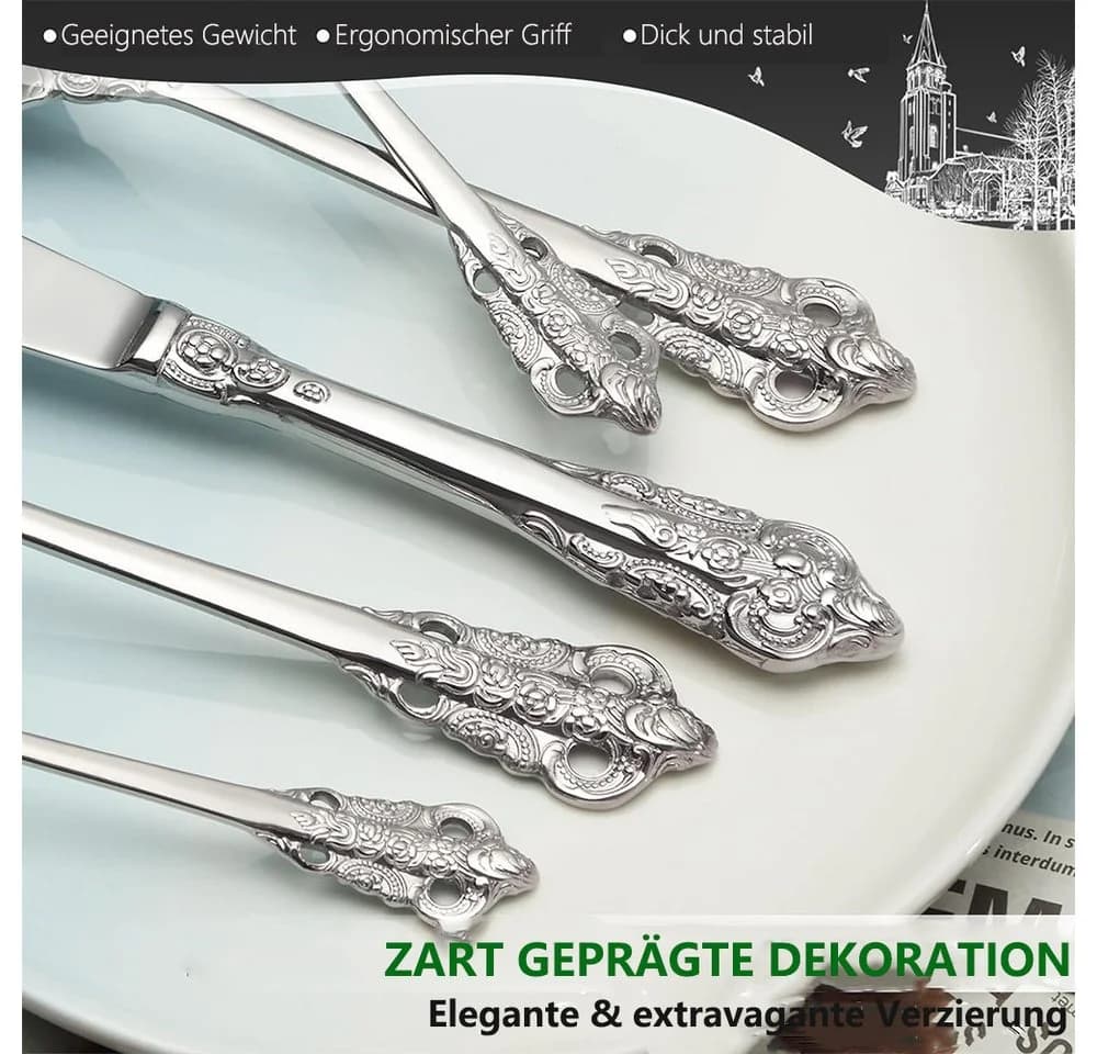 PFCTART Besteck-Set 24-tlg. Silber Edelstahl Palaststil - Bild 3