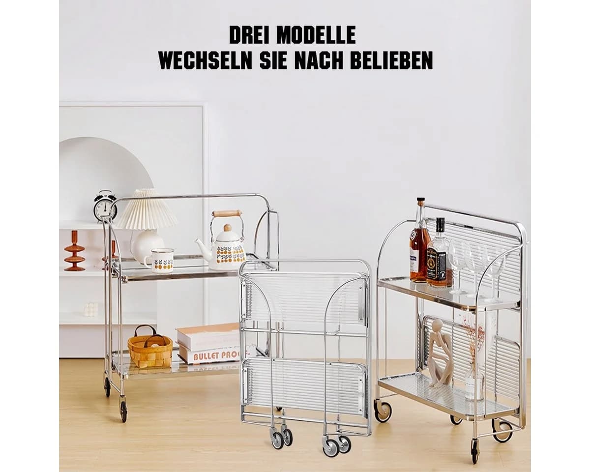PFCTART Beistellwagen Mobile Storage Folding Trolley, Servierwagen, zusammenklappbar, 2 Ebenen gehärtetes Glas - Bild 4