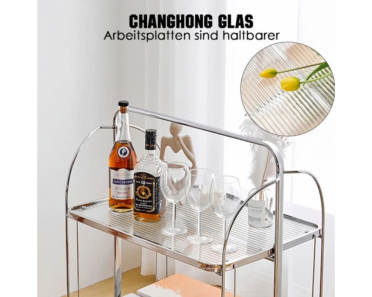 PFCTART Beistellwagen Mobile Storage Folding Trolley, Servierwagen, zusammenklappbar, 2 Ebenen gehärtetes Glas - Bild 5
