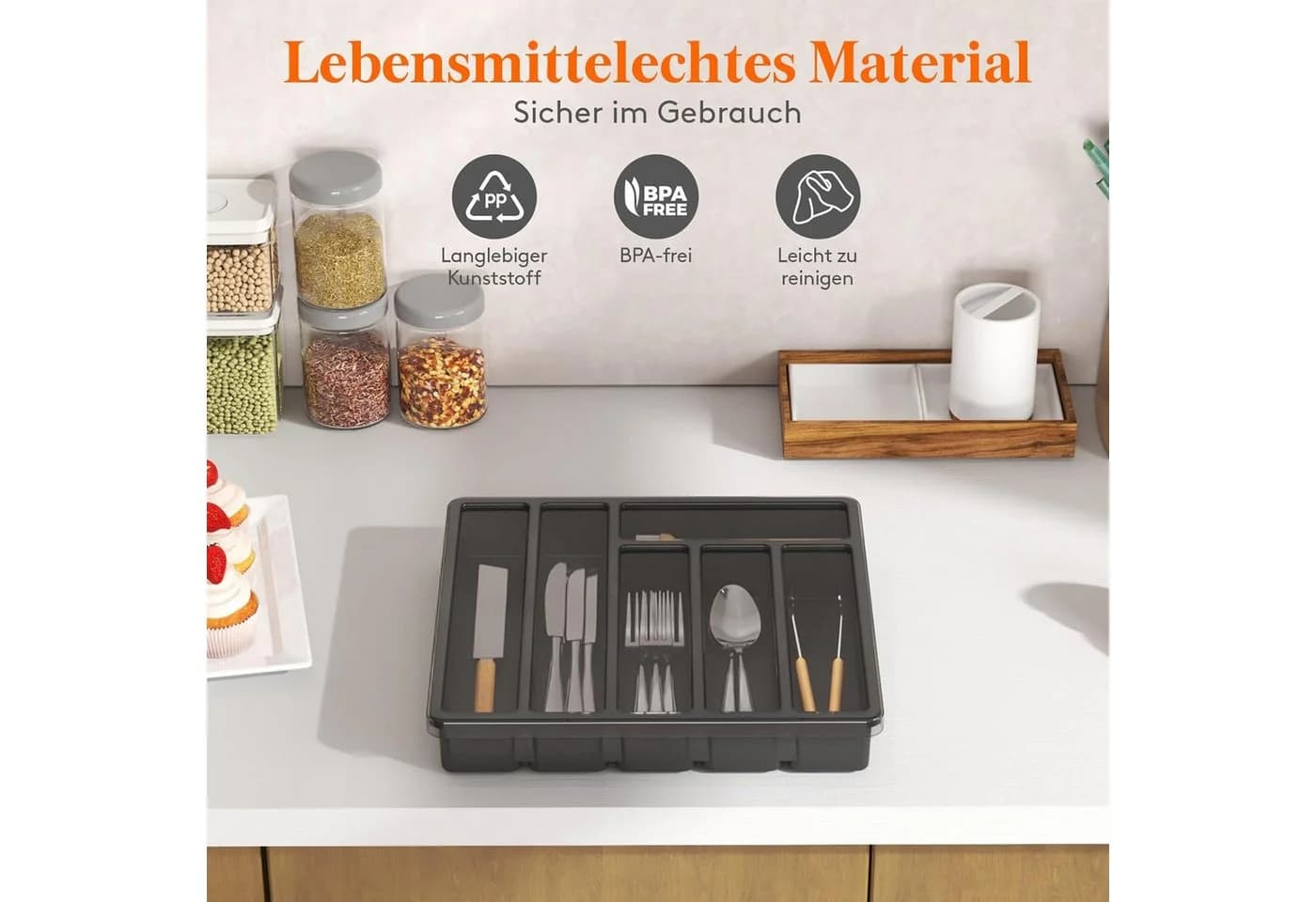PFCTART Besteckkasten Schwarz 6 Fächer mit Deckel - Bild 5