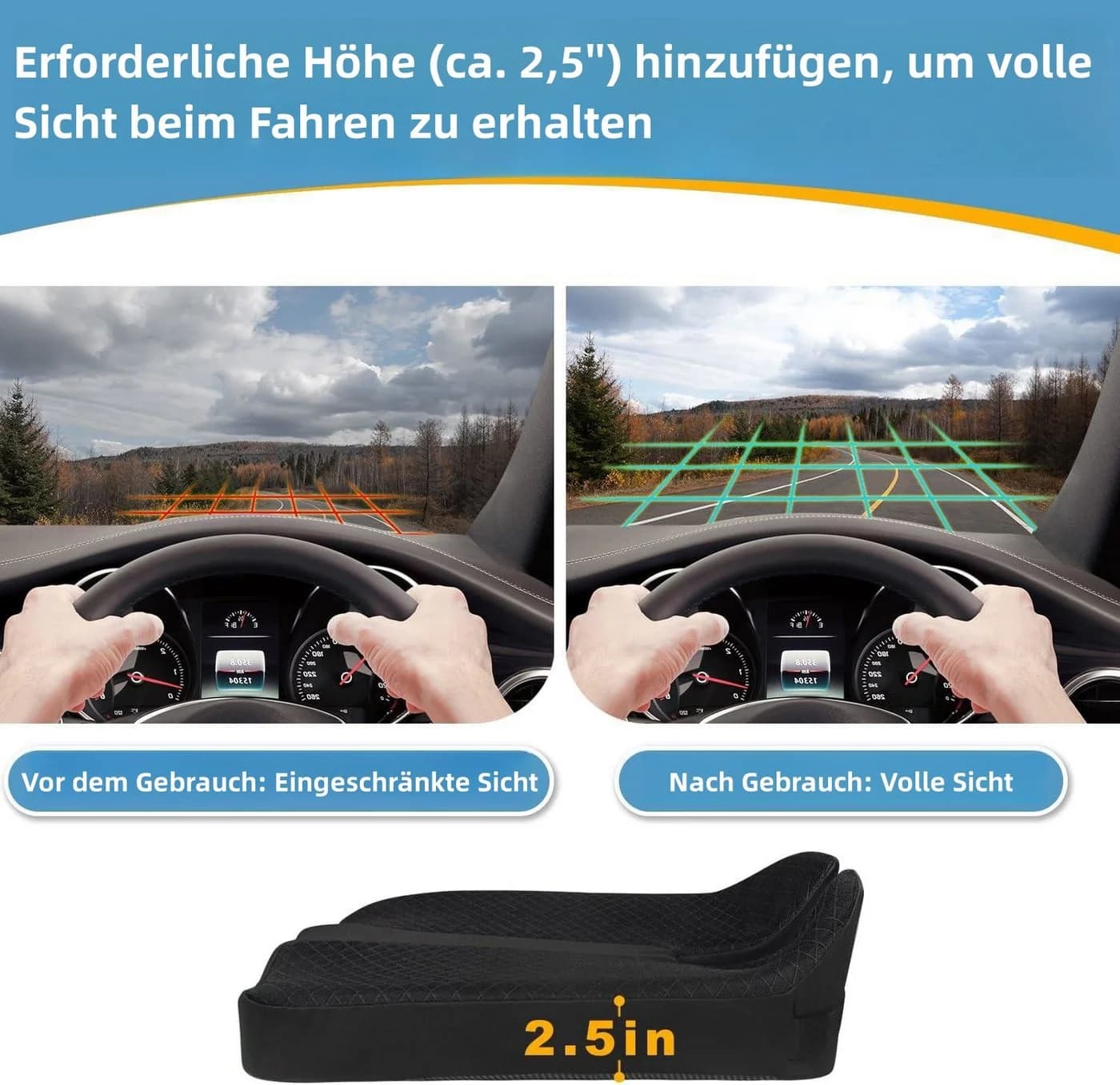 PFCTART Sitzkissen Auto U-Form Memory-Schaum Schwarz Anti-Rutsch