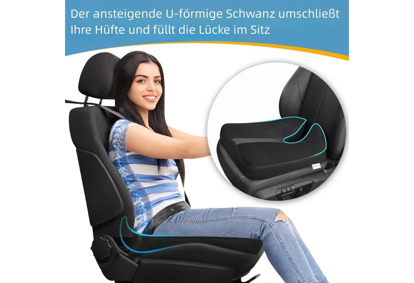PFCTART Sitzkissen Auto U-Form Memory-Schaum Schwarz Anti-Rutsch - Bild 3