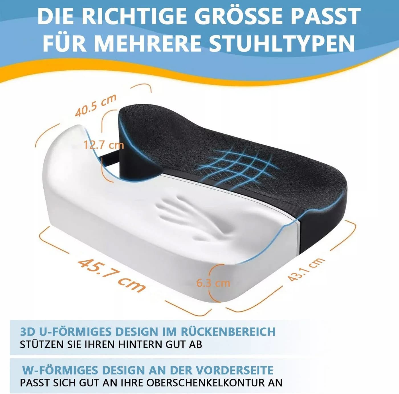 PFCTART Sitzkissen Auto U-Form Memory-Schaum Schwarz Anti-Rutsch - Bild 5