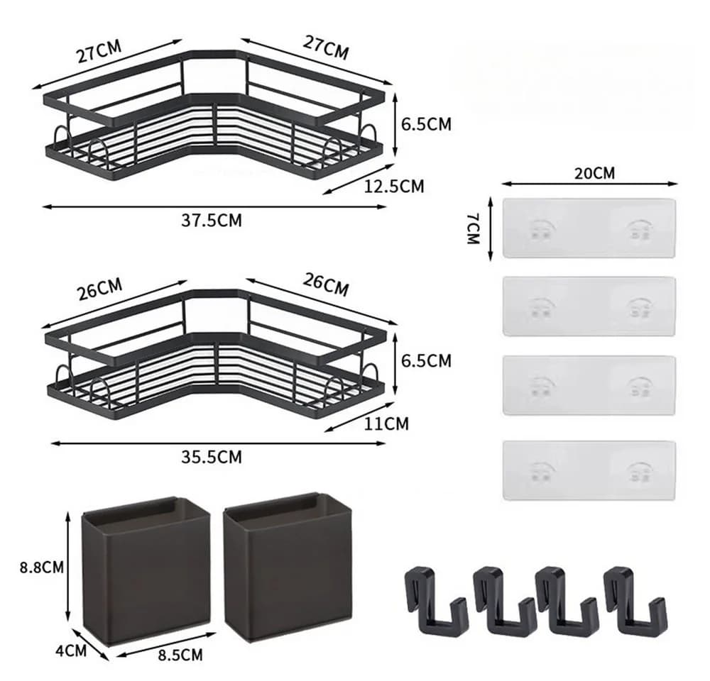 PFCTART Duschablage Ohne Bohren Schwarz Eckregal Set 2-tlg.