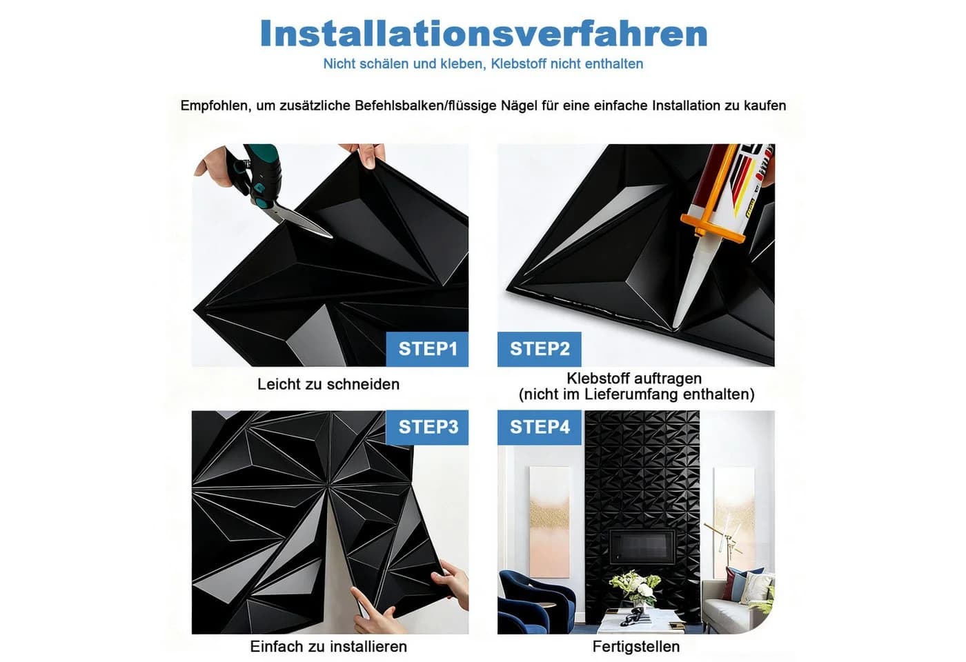 GLIESE 3D Wandpaneel Schwarz PVC Kunststoff - Bild 4