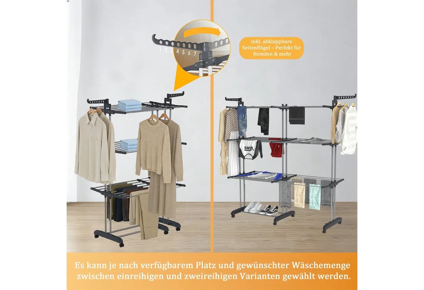 GLIESE Turmwäscheständer Großer zweireihiger Stand-Wäscheständer mit Rollen - Bild 4