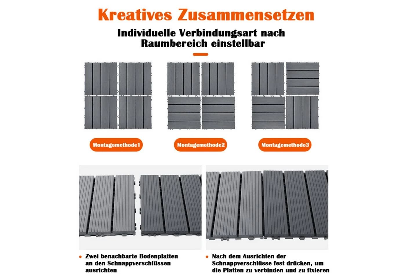 GLIESE Terrassendielen für Terrasse und Balkon mit Clipsystem 4,09 m² Dunkelgrau - Bild 4