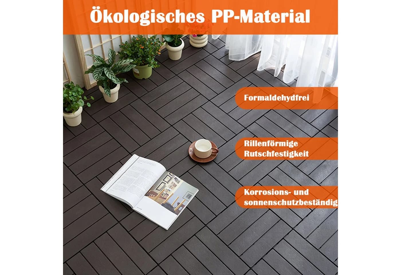 GLIESE Terrassendielen für Terrasse und Balkon mit Clipsystem 4,09 m² Dunkelgrau - Bild 5