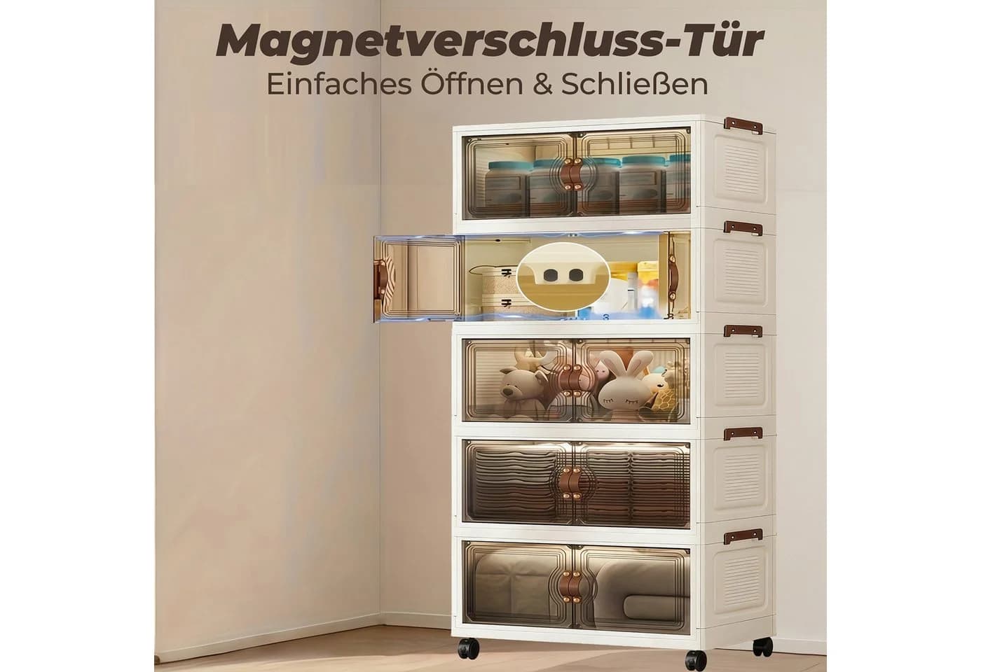 GLIESE Aufbewahrungsbox 3-Schicht Weiß mit Rollen - Bild 5
