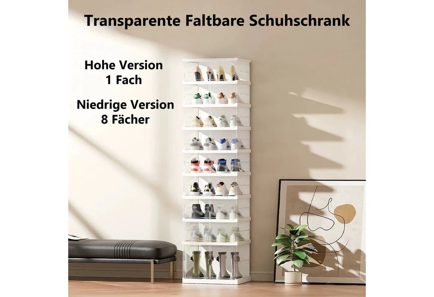 GLIESE Schuhregal 9 Fächer Weiß Faltbar Kunststoff - Bild 5