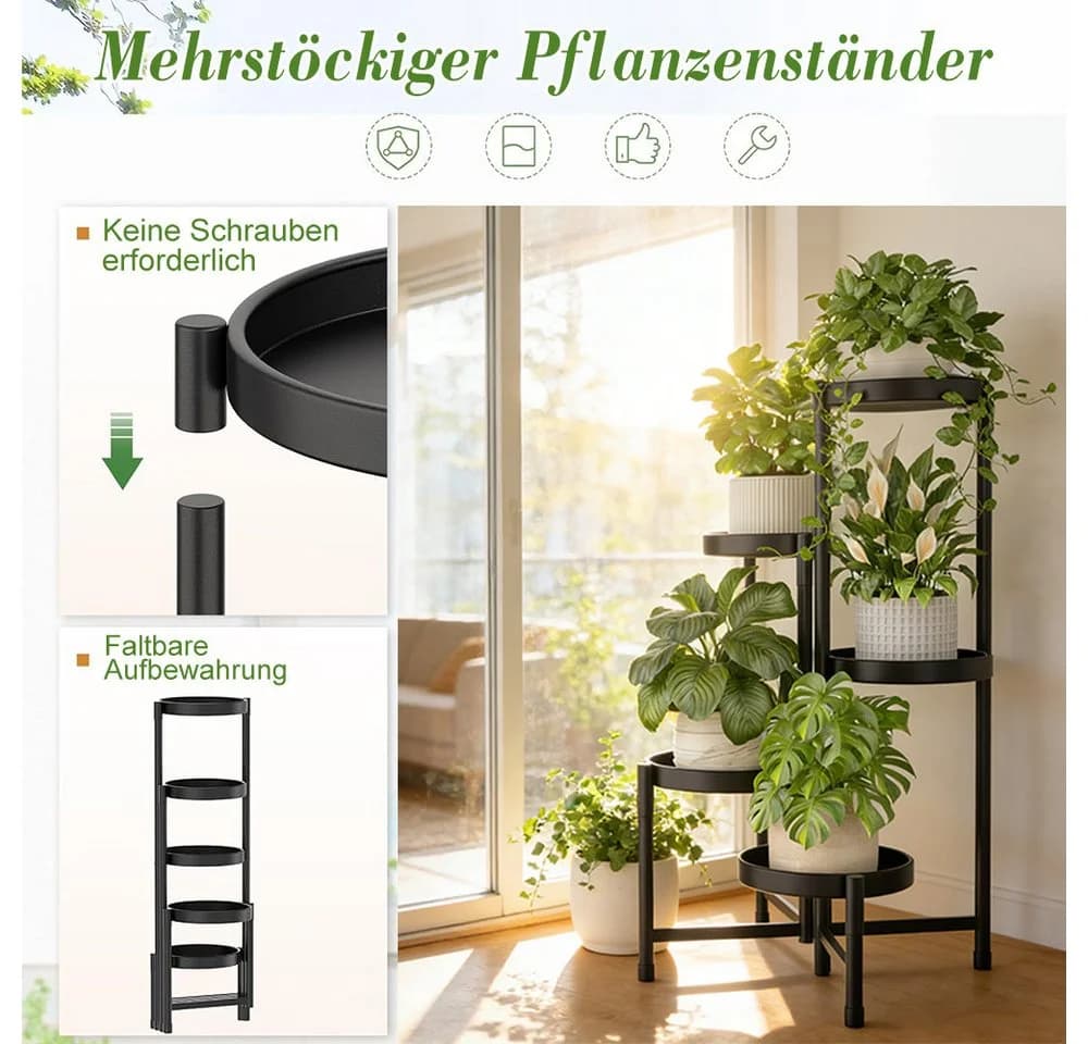 GLIESE Blumenständer Klappbar 5-stöckig Metall Schwarz - Bild 3