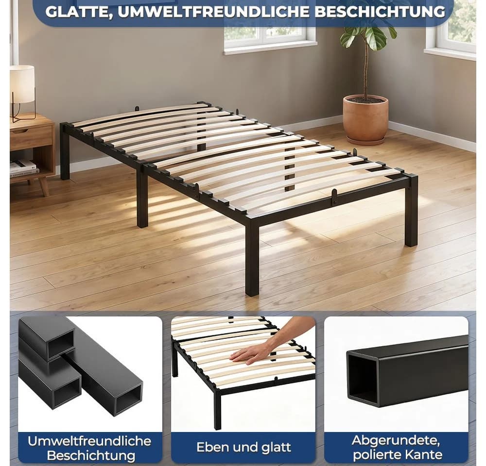 GLIESE Bettgestell Lattenrostbett Schwarz mit Matratzenstoppern - Bild 5