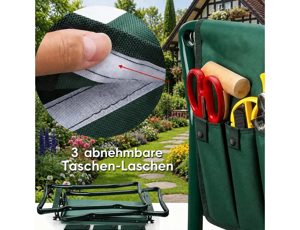 GLIESE POWER Arbeitshocker Kniebank 2-in-1 mit Taschen klappbar wetterfest - Bild 5